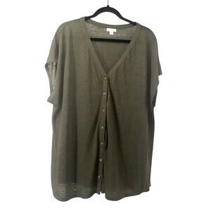 Love Linen J Jill Green Front Button Sleeveless Women Size XL 100% Linen Beach